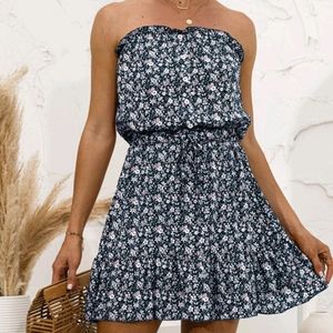 SHEIN VCAY Ditsy floral print knot front ruffle hem tube dress Size M